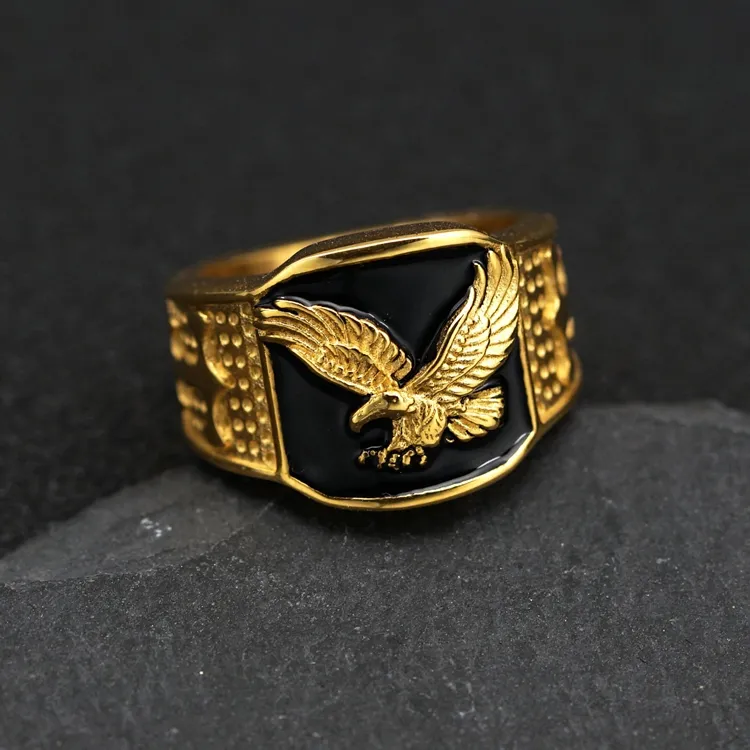 Nuevas llegadas Filipinas animales Acero inoxidable chapado en oro águila anillo soldado americano hombre moda anillos finos para hombres joyería