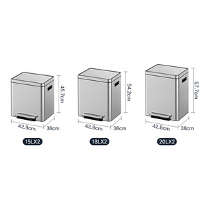 40L Silent Step Stainless Steel Trash <strong>Bin</strong> <strong>Two</strong> <strong>Compartments</strong> Kitchen Storage Bucket <strong>with</strong> One Cover and Foot Pedal - Product Image 4