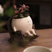 Pot de fleurs en résine avec visage souriant, tête de fleur mignonne, pot de fleurs unique en forme de chaise berçante, pot de fleurs pour plantes succulentes, cadeau pour la fête des mères