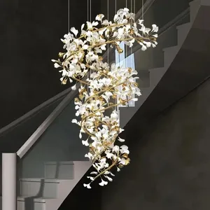 Yüksek tavan aydınlatma akçaağaç yaprağı yemek otel büyük sanat avize fantezi Modern lüks asılı lambalar
