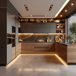 Tengce OEM Solid <b>Wood</b> L Shape Modern Flat Panel Kitchen <b>Cabinet</b> and Customized <b>Storage</b> Kitchen Furniture Model Tc573 - Product Image 5