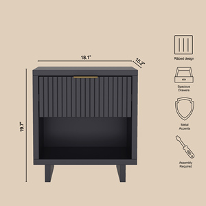 Nightstand In Charcoal Gray With Vertical Panel Design And <b>Open</b> Shelf <b>Storage</b> For Bedroom Use - Product Image 6
