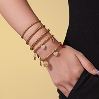 Nouveau Bracelet en Acier Inoxydable Gaufré Style Nautique Multi-Accessoires Bijou Perlé Cœur Entièrement Sertie