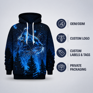 Sweat à capuche décontracté pour homme Cosmic Cat Art, imprimé 3D champ étoilé et silhouette de forêt, coupe régulière, style automne - Product Image 5