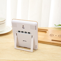 Bamboe Lcd Digital Desk Wekker Draadloze Oplader Houten Elektronische Tafel Klok Met Temperatuur Vochtigheid