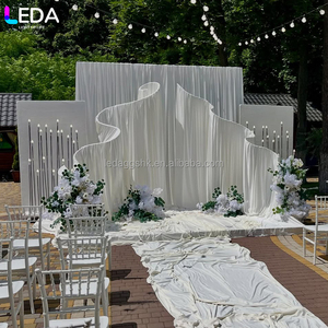 LEDA Hot Selling Modern Outdoor Wedding Party Event Metal <b>Backdrop</b> <b>Stand</b> White Wavy Milk Silk Background for Wedding - Product Image 4