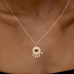 Retro vật liệu đồng hoàn toàn phù hợp thời trang dát Zirconia Devil-Eye Mặt dây chuyền chuỗi phụ nữ vòng cổ - Product Image 6