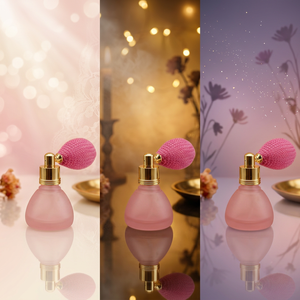 Frosted Glass Perfume <b>Bottle</b> 6ml Round Matte Finish with Gold Sprayer and <b>Pink</b> Knitted Airbag - Product Image 3