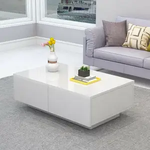 दराज के साथ कमरे में रहने वाले कॉफी टेबल, कम लकड़ी वर्ग कॉफी टेबल, 95x60x31 cm, सफेद रंग