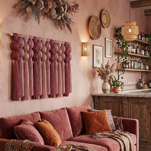 Décoration <span class=keywords><strong>Murale</strong></span> en Macramé de Laine Gisenu – Art Moderne pour <span class=keywords><strong>Salon</strong></span>, Franges et Pompons Noués, Style <span class=keywords><strong>Bohème</strong></span>, Idéal pour Espaces de Coworking, Fonctionnel - Product Image 2