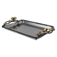 Haute qualité Rectangle argent cuisine affichage en acier inoxydable thé Service plateau fleur laiton poignée stockage décor à la maison Articles