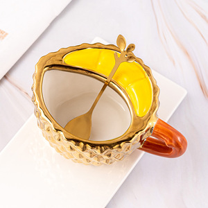 16oz Gift Box Gold Pillow Durian Modern Cartoon Fruit Cup Embossed Girl Couple Ceramic <b>Coffee</b> <b>Mugs</b> - Product Image 5