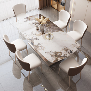Hiện đại sang trọng hình chữ nhật bằng đá cẩm thạch hàng đầu bàn ăn ghế Bộ 4 6 chỗ ngồi kim loại vàng hồng đồ nội thất thiết kế đẹp <span class=keywords><strong>2025</strong></span> - Product Image 4