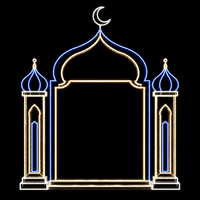 Metallrahmen Moschee-Bogen Weiß Grün Blau Umriss Mond Minarett Ramadan Fotorahmen Motiv Licht für Outdoor Festival Dekoration IP65