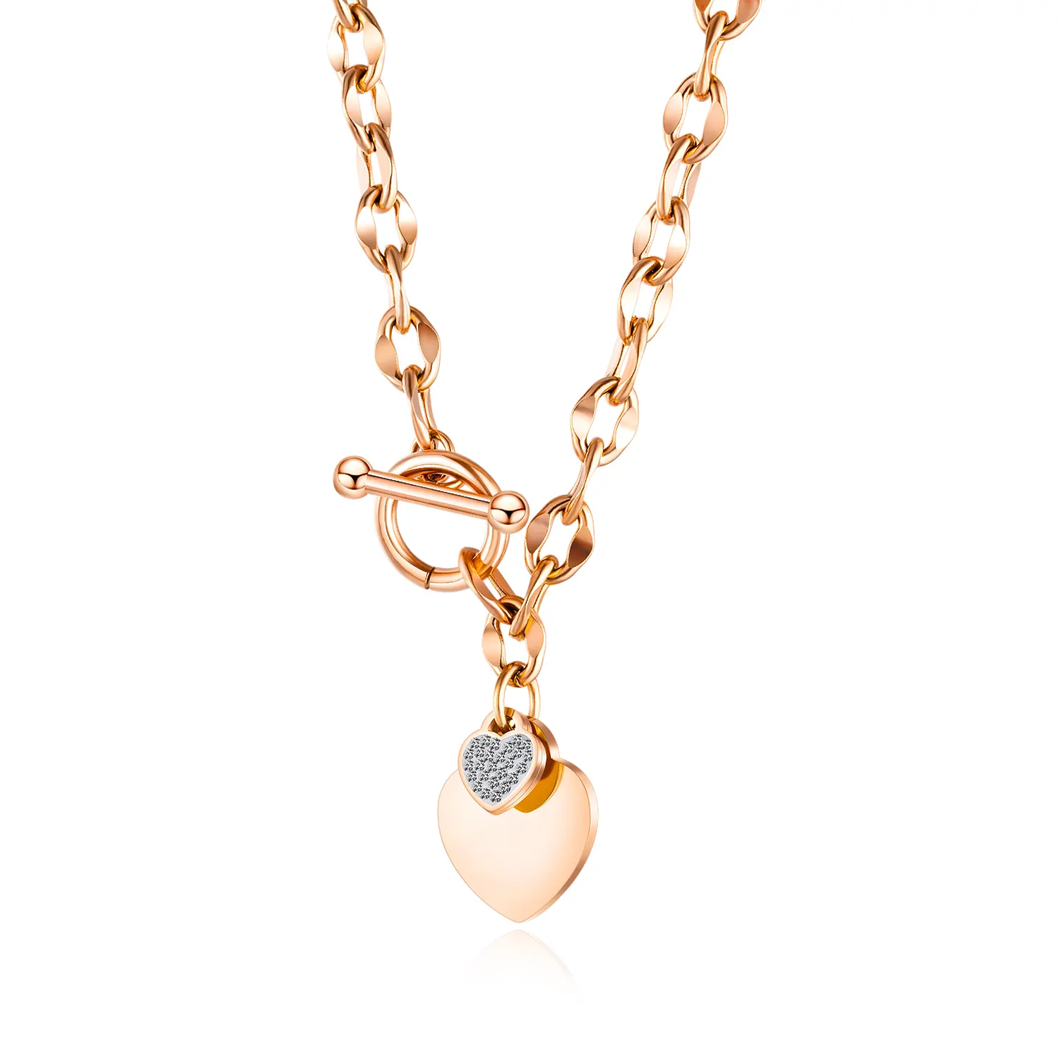 OPK Wholesale Custom Jewelry Double Heart Stainless Steel Fashion Jewelry OT Buckle Pendant Necklace