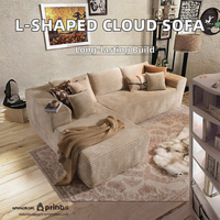 Canapé modulaire contemporain en forme de L, design nuage, avec chaise longue réglable, sans accoudoirs, rembourrage en éponge, dossier divisé en velours