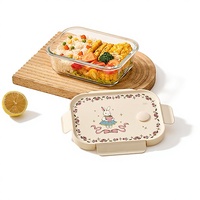 Boîte de conservation alimentaire en verre compatible micro-ondes avec compartiments séparés pour la rentrée scolaire, boîte à lunch, utilisation au réfrigérateur et au four à micro-ondes, couvercle en PP