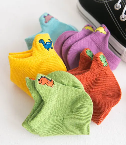 Spring Rubber Soles Cute Cartoon Embroidery Baby Boys Girl Cotton Anti Slip Socks