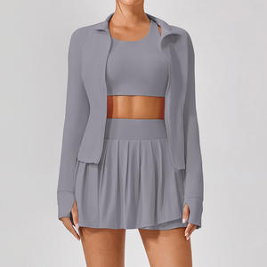 Nieuwe zonwerende snel drogende hardloop fitness tennis sets met rits dames sportkleding gym fitness sets tenniskleding voor dames - Product Image 3