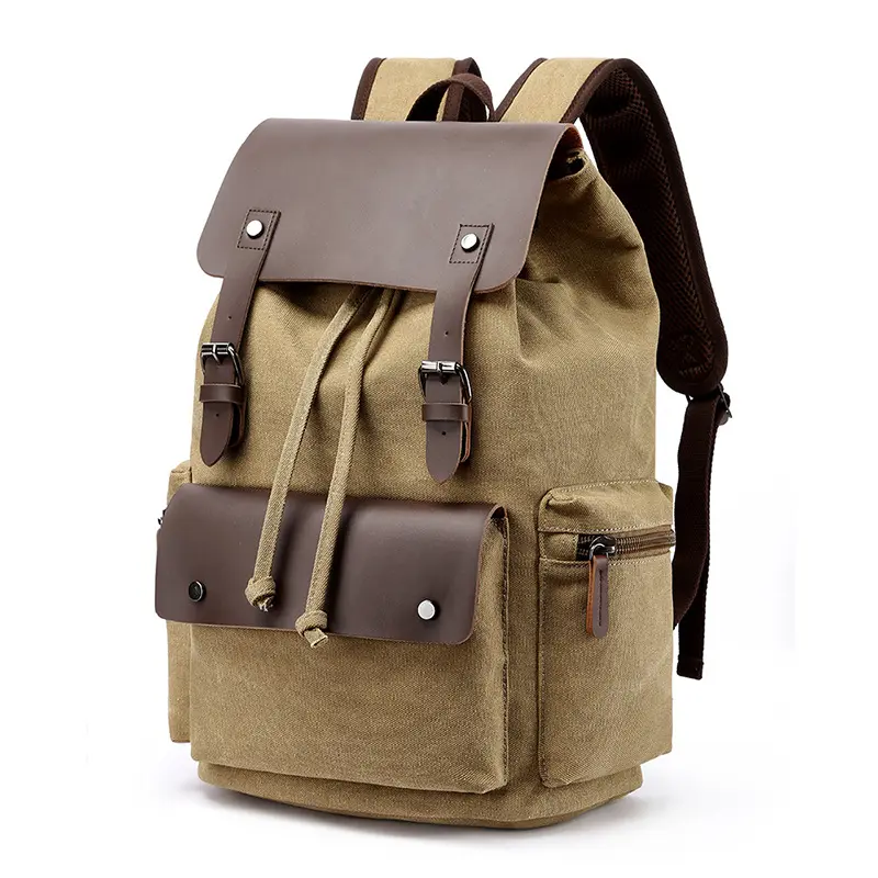 Yeni Oem özel açık su geçirmez Laptop sırt çantaları seyahat deri erkekler için mumlu tuval sırt çantası çanta sırt çantası