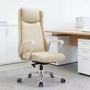 Chaise <span class=keywords><strong>de</strong></span> <span class=keywords><strong>bureau</strong></span> pivotante en cuir <span class=keywords><strong>de</strong></span> direction ergonomique moderne à dossier haut avec hauteur réglable - Product Image 3