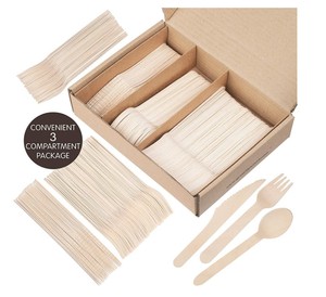 Ensemble de fourchettes, cuillères et couteaux en bois jetables Bambus sans couverts en plastique de remplacement biodégradables (300 pièces-120 fourchettes - Product Image 4