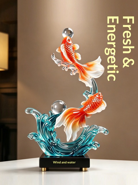 Prosperity Abundance Koi Fish Resin Ornament-Wealth-Attracting Prosperous Home Semi-handmade Housewarming Gift New Decoration