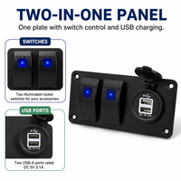 Panneau de commande 12V 24V à monter sur tableau de bord avec 2 interrupteurs marche/arrêt à lumière bleue et port de charge USB pour bateau marin, caravane