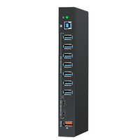 Hub USB 3.0 Industri 10-Port Berbahan Logam dengan Port USB-A dan USB-C Multi-Plug Transfer Data Kecepatan Tinggi untuk PC/Laptop