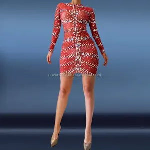 Novance y1689 vestido formal mãe da noiva, produtos da noiva, 2022 de cristal brilhante, vermelho, plus size para festa de casamento