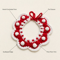 Collier de Noël pour chat et chien, tricoté au crochet, vert, avec guirlande et pompon, cache-cou chaud pour l'hiver et les fêtes