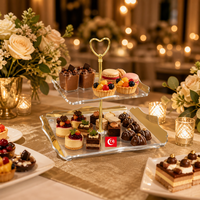 Support à gâteau en acrylique à 2 niveaux avec bordure dorée et poignée, présentoir à gâteau transparent pour mariage, anniversaire, table de desserts, vente en gros