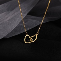 Collier en plaqué or pour la saint-valentin, chaîne de clavicule, pendentif en Double coeur connecté, ajouré