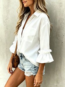 Blusa Casual de Moda para Mujer, Holgada, con Mangas con Volantes, Versátil para el Día a Día - Product Image 3