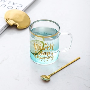 Tasse en verre <span class=keywords><strong>personnalisable</strong></span> <span class=keywords><strong>avec</strong></span> logo, cuillère en métal et couvercle, pour le bureau et la maison, tasse en verre transparente et colorée <span class=keywords><strong>avec</strong></span> poignée - Product Image 3