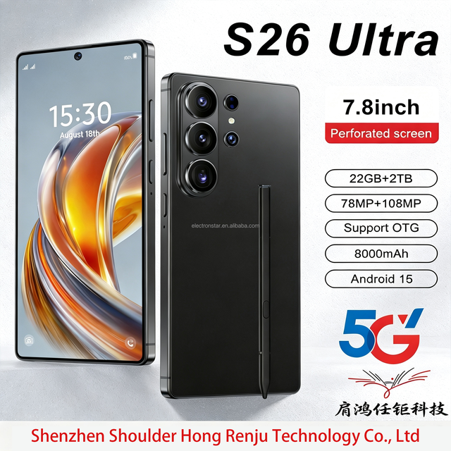 22G+2TB 7.8 INCH Android 15 S26 ultra 108MP Rear Camera Android Phone Al Scene Recognition Built-in Pen 108MP LTE Cellular Phone