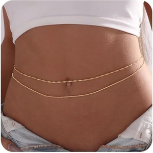Catena da vita da donna a doppio strato in acciaio inossidabile placcato oro con perle di miglio, popolare per il commercio transfrontaliero - Product Image 6