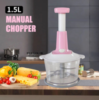 Hachoir manuel 1,5 L pour oignons, ail, poivrons, fruits et légumes – Mini robot culinaire manuel
