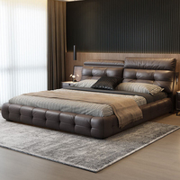 Lit de Luxe en Cuir Véritable Confortable et Durable, Style Double Princesse, Moderne, Rembourré, avec Rangement, en Bois de Chêne, Tailles Spéciales