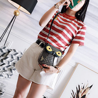 Nouvelle collection printemps : Sac bandoulière imprimé en PU motif chat et hibou de dessin animé, fermeture à rabat, petit format, tendance urbaine