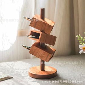 Solid Wood Slanted Pen Holder 3 Tier Desktop Organizer 10Cm X 8Cm X 15Cm Standing Type For Office Study Storage - Product Image 3