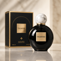 Botol Parfum Kaca Bulat Hitam Kosong Grosir dengan Kotak Hadiah dan Tutup Bola Marmer Logo Kustom