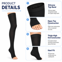 Bas de contention médicaux 20-30 mmHg, hauteur cuisse, à bout ouvert, avec bande supérieure en silicone, soutien gradué, OEM, marque privée