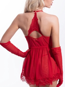 Chemise de nuit sexy en dentelle noire, maille transparente, décolleté plongeant en V, pour lune de miel, pour femme, dentelle florale, maille transparente, nuit de noces - Product Image 6