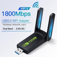 Adaptador WiFi 6 USB 3.0 de 1800 Mbps, Doble Banda 2.4GHz 5GHz, Tarjeta de Red WiFi para Computadora de Escritorio, Portátil, PC, Windows