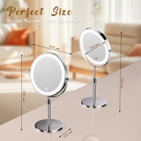 Miroir de maquillage éclairé en acier inoxydable rechargeable miroir de courtoisie Led grossissant double face 1x/10x miroir lumineux cosmétique