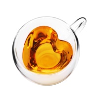 CnGlass Tasse en verre borosilicate à double paroi en forme de cœur, 250 ml (8,5 oz), pour café glacé, thé au lait, certifiée FDA LFGB
