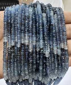 Natural Blue Moss Aquamarine Gemstone Rondelle Beads: 14" Jewelry <b>String</b> (4-5 MM) - Product Image 4