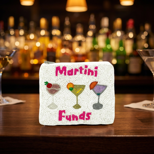 Pochette zippée perlée écologique Martini Funds, broderie artisanale en coton, forme rectangulaire, pochette cocktail, étui cadeau pour fête - Product Image 1