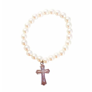 Bracelet Détaillé Croix Perles de 8 mm Breloque Religieuse Accessoires de Bijouterie - Product Image 1